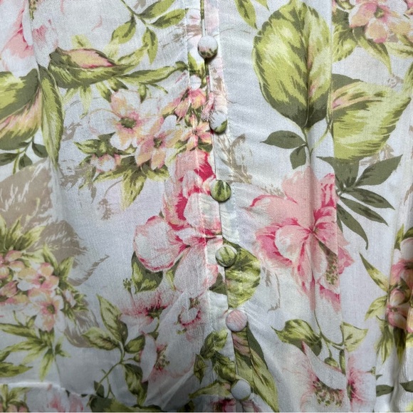 J. Jill Women‎ Top Medium White Floral Dainty Button Down Rayon V-Neck Feminine - Picture 4 of 9